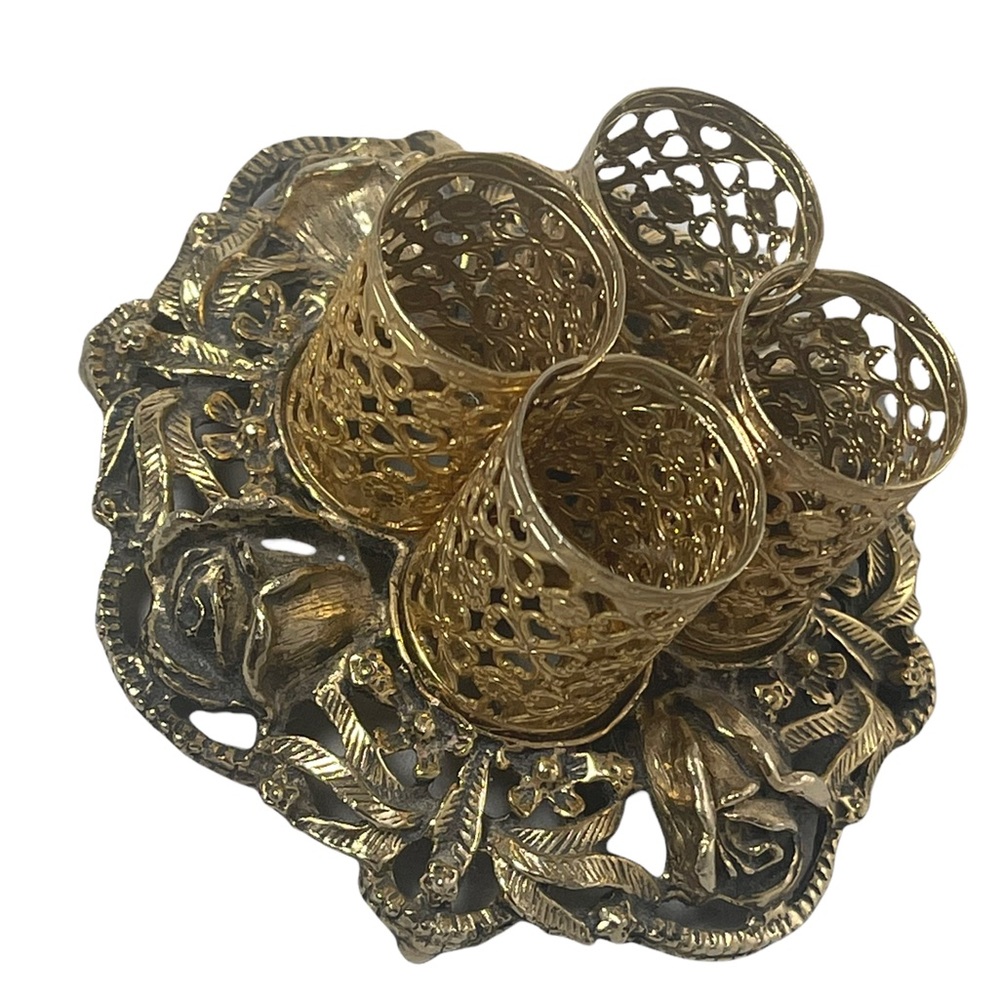 Vintage Matson Hollywood regency gold roses Metal Lipstick Holder vanity